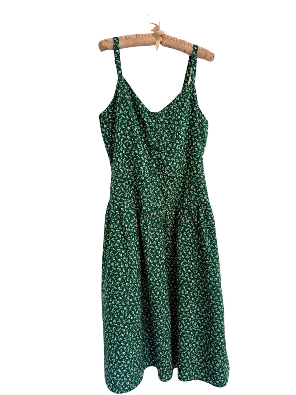Green Floral Spaghetti-Strap Dress